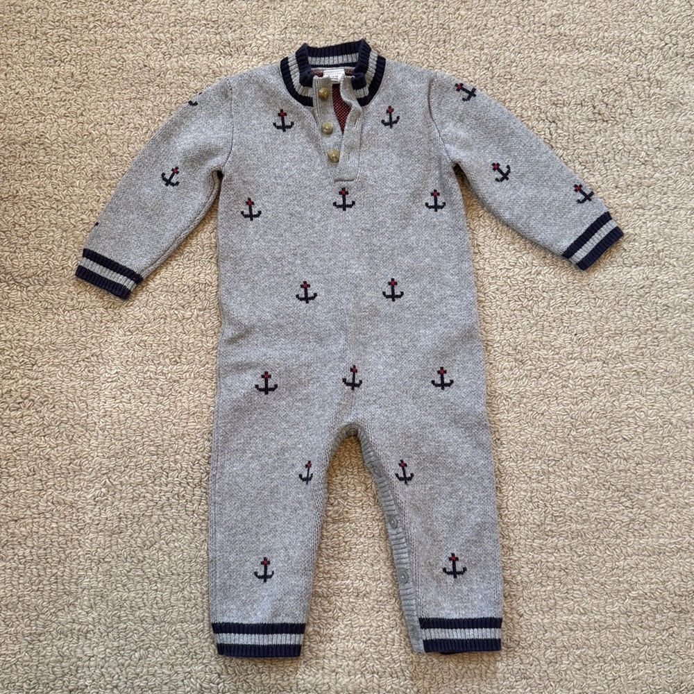 Janie and Jack Gray Anchor Print Footie